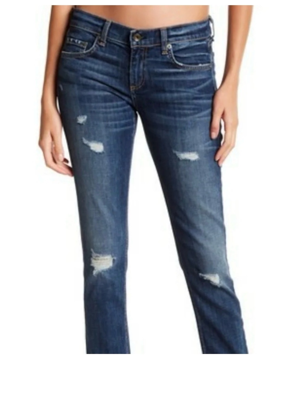 rag & bone Distressed Dark Blue Straight Leg Jeans